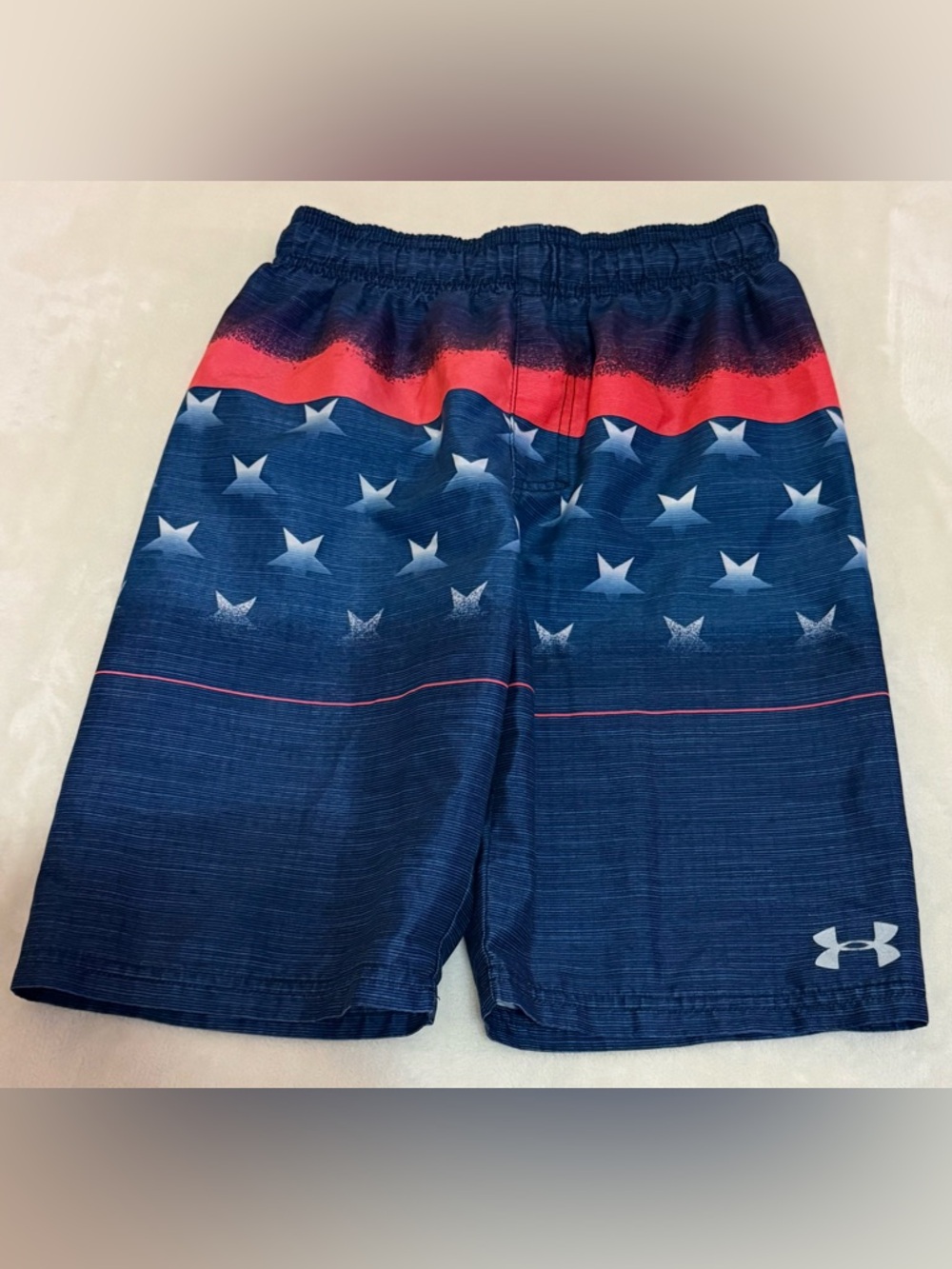 Under Armour Navy Swim Shorts with Coral Drawstring